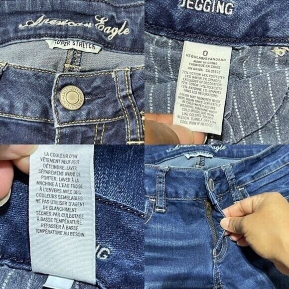 American Eagle Sz 0 Women Jeans Super Stretch Blue distressed - Picture 9 of 12